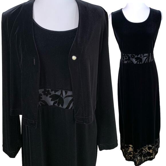 Vintage Dressing Clio Size M 2-Piece Velvet Blazer Jacket & Maxi Dress Cocktail - Picture 1 of 15